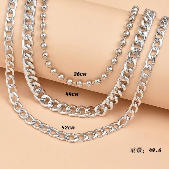 NEW NECKLACE BEAD CHAIN LINK MULTILAYER WOMAN'S SILVER NECKLACE - Picture 4 of 4